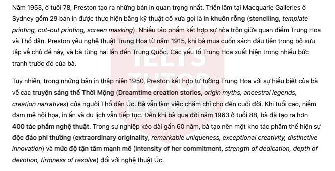 Australian artist Margaret Preston Answers with location - Đề thi thật IELTS READING Australian artist Margaret Preston Answers with location - Đề thi thật IELTS READING