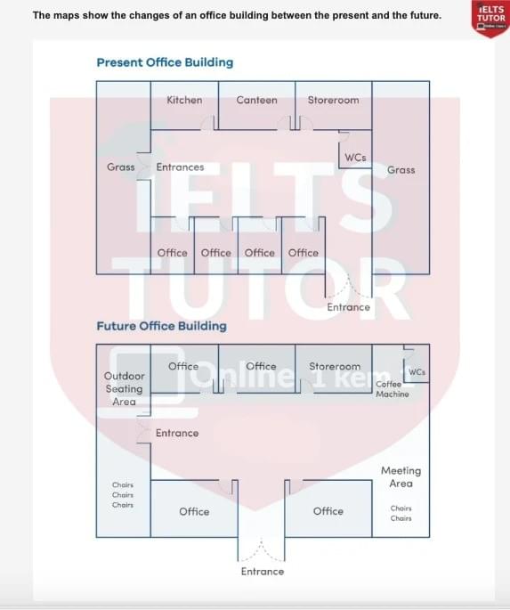 The maps show a present layout of an office building and plans for its future redevelopment The maps show a present layout of an office building and plans for its future redevelopment