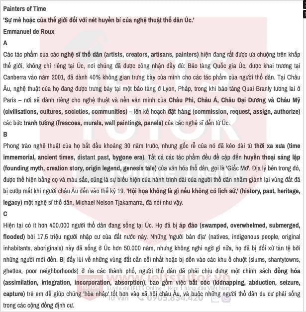 Painters of Time Answers with location - Đề thi thật IELTS READING Painters of Time Answers with location - Đề thi thật IELTS READING