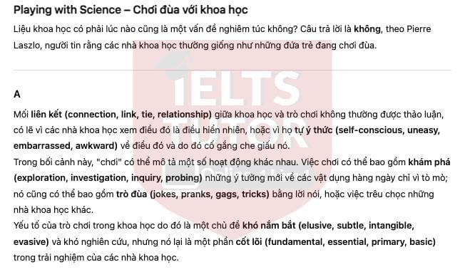 Playing with science Answers with location - Đề thi thật IELTS READING Playing with science Answers with location - Đề thi thật IELTS READING