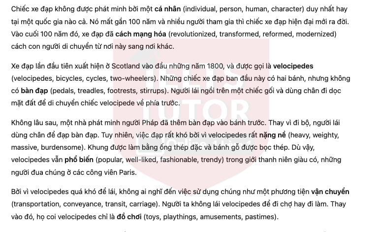 The History of Bicycles answers with location - Đề thi thật IELTS READING The History of Bicycles answers with location - Đề thi thật IELTS READING
