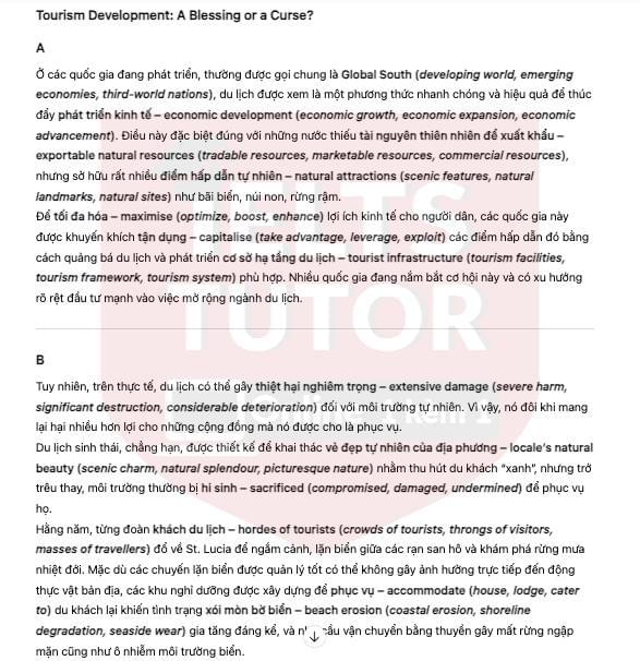 🔥Tourism Development: A Blessing or a Curse? Answers with location - Đề thi thật IELTS READING- Làm bài online format computer-based, kèm đáp án, dịch & giải thích từ vựng - cấu trúc ngữ pháp khó 🔥Tourism Development: A Blessing or a Curse? Answers with location - Đề thi thật IELTS READING- Làm bài online format computer-based, kèm đáp án, dịch & giải thích từ vựng - cấu trúc ngữ pháp khó