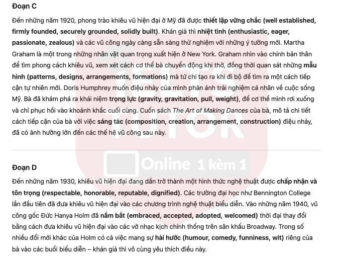🔥THE HISTORY OF MODERN AMERICAN DANCE (history of ballet dance) Answers with location - Đề thi thật IELTS READING- Làm bài online format computer-based, kèm đáp án, dịch & giải thích từ vựng - cấu trúc ngữ pháp khó 🔥THE HISTORY OF MODERN AMERICAN DANCE (history of ballet dance) Answers with location - Đề thi thật IELTS READING- Làm bài online format computer-based, kèm đáp án, dịch & giải thích từ vựng - cấu trúc ngữ pháp khó