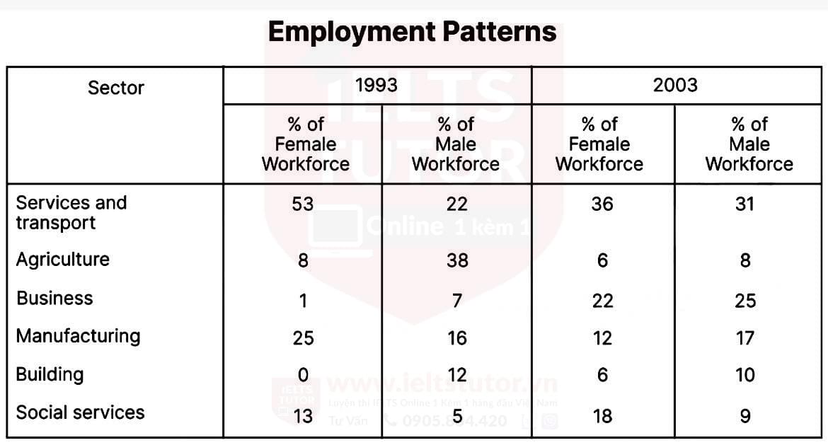 The table below shows employment patterns for males and females in new zealand in 1993 and 2003 The table below shows employment patterns for males and females in new zealand in 1993 and 2003