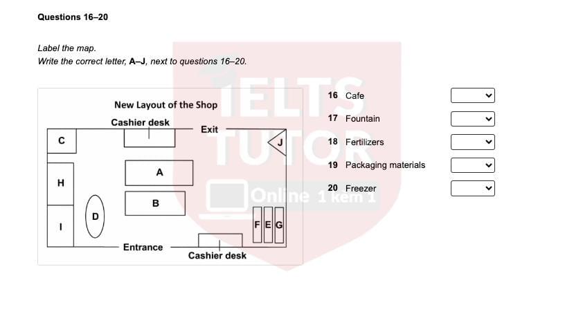 New layout of the shop: Đề thi IELTS LISTENING (actual test) kèm đáp án & transcript with location New layout of the shop: Đề thi IELTS LISTENING (actual test) kèm đáp án & transcript with location