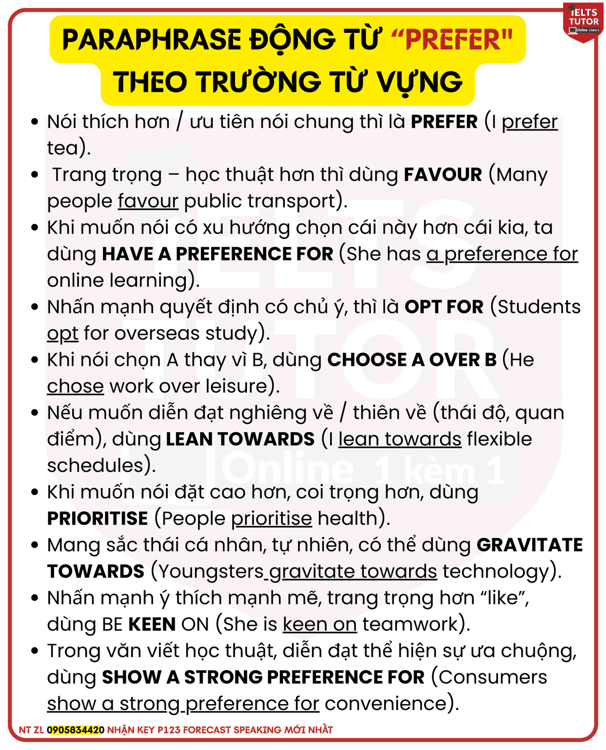 Cách paraphrase "prefer" tiếng anh Cách paraphrase "prefer" tiếng anh