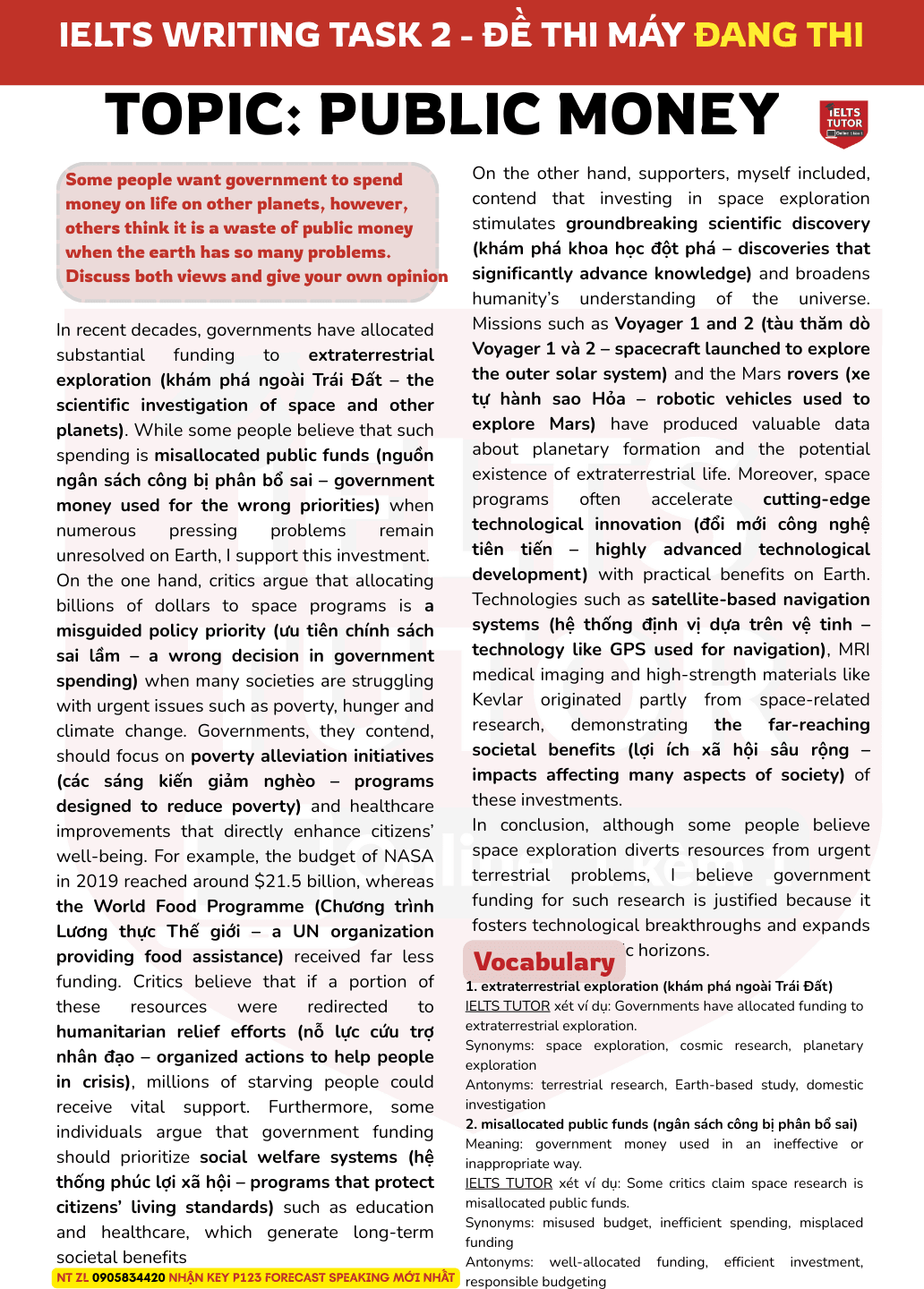 Some people want government to spend money on life on other planets, however, others think it is a waste of public money when the earth has so many problems. Discuss both views and give your own opinion Some people want government to spend money on life on other planets, however, others think it is a waste of public money when the earth has so many problems. Discuss both views and give your own opinion