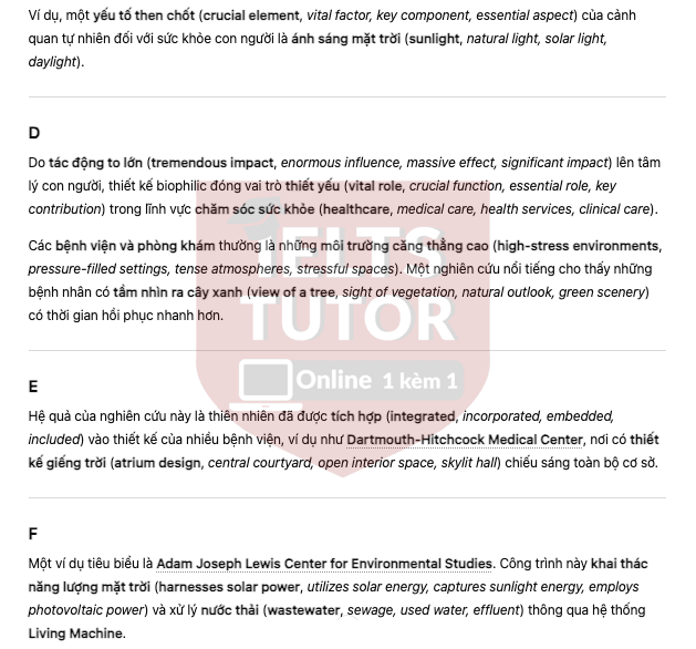 🔥A Biophilic Design Answers with location - Đề thi thật IELTS READING- Làm bài online format computer-based, kèm đáp án, dịch & giải thích từ vựng - cấu trúc ngữ pháp khó 🔥A Biophilic Design Answers with location - Đề thi thật IELTS READING- Làm bài online format computer-based, kèm đáp án, dịch & giải thích từ vựng - cấu trúc ngữ pháp khó