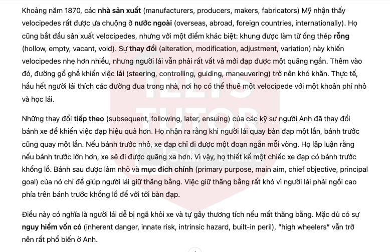 The History of Bicycles answers with location - Đề thi thật IELTS READING The History of Bicycles answers with location - Đề thi thật IELTS READING