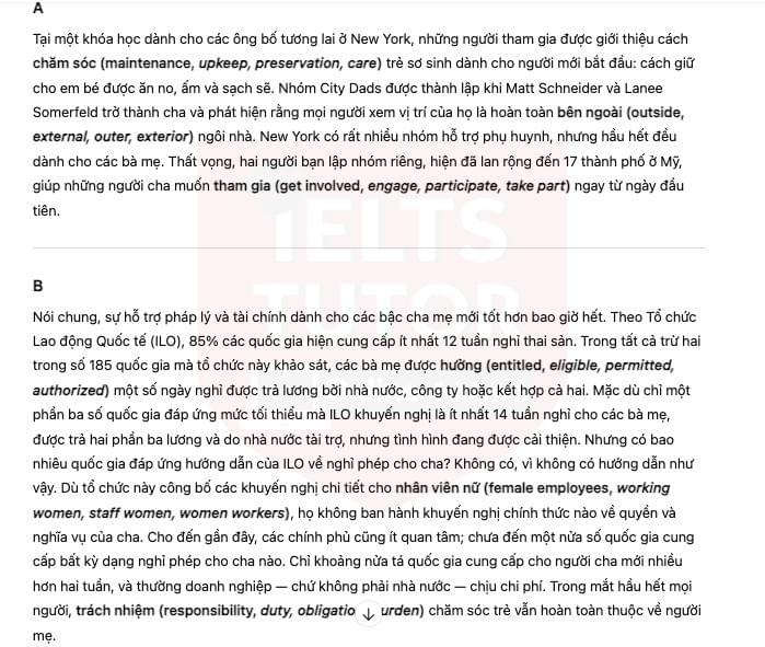 🔥Paternity Leave Answers with location - Đề thi thật IELTS READING- Làm bài online format computer-based, kèm đáp án, dịch & giải thích từ vựng - cấu trúc ngữ pháp khó 🔥Paternity Leave Answers with location - Đề thi thật IELTS READING- Làm bài online format computer-based, kèm đáp án, dịch & giải thích từ vựng - cấu trúc ngữ pháp khó