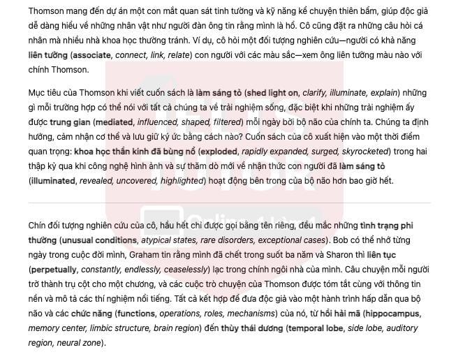🔥A Review of Helen Thomson's Book, Unthinkable: An Extraordinary Journey Through the World's Strangest Brains Answers with location - Đề thi thật IELTS READING- Làm bài online format computer-based, kèm đáp án, dịch & giải thích từ vựng - cấu trúc ngữ pháp khó 🔥A Review of Helen Thomson's Book, Unthinkable: An Extraordinary Journey Through the World's Strangest Brains Answers with location - Đề thi thật IELTS READING- Làm bài online format computer-based, kèm đáp án, dịch & giải thích từ vựng - cấu trúc ngữ pháp khó