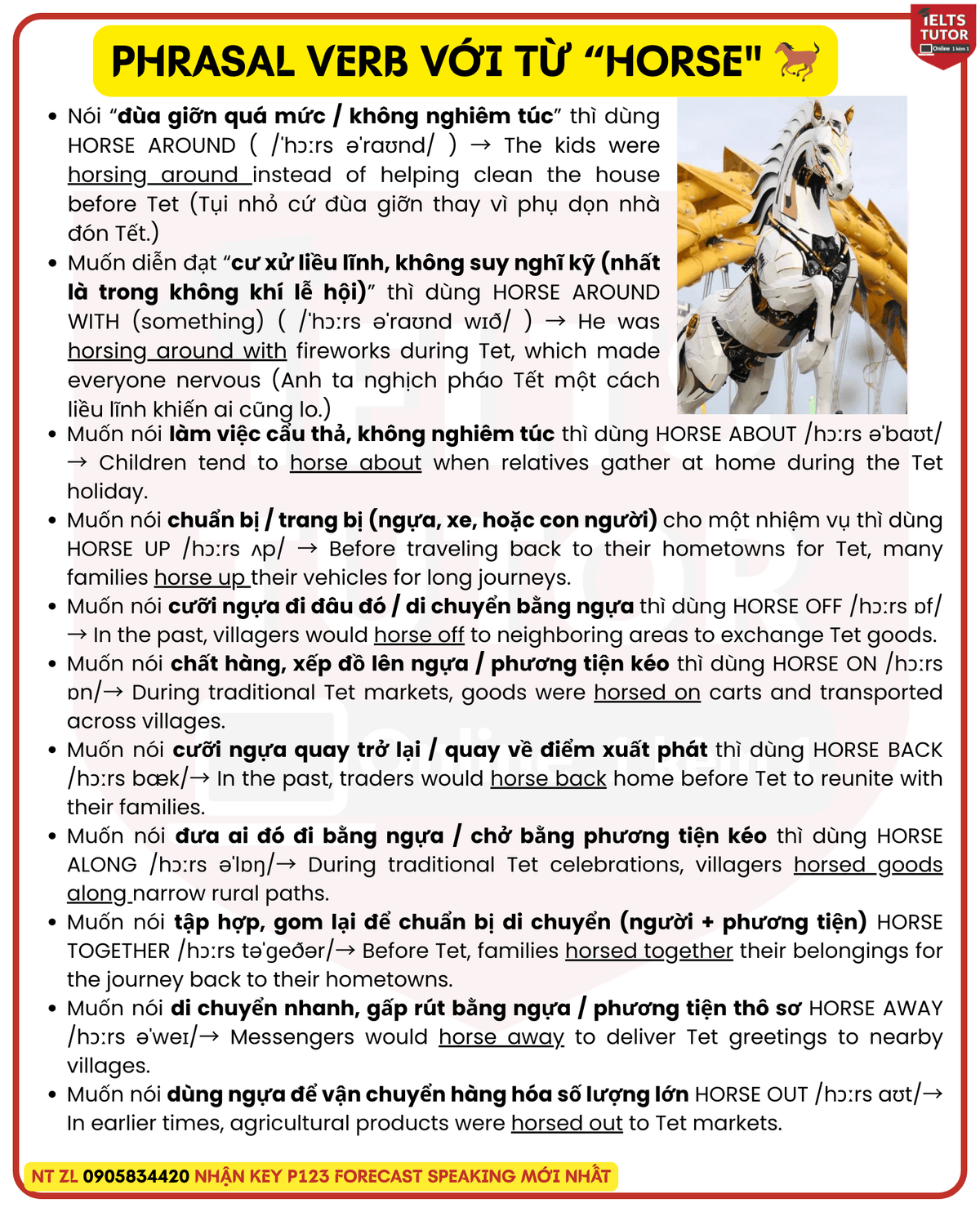 PHRASAL VERB VỚI TỪ “HORSE" 🐎 PHRASAL VERB VỚI TỪ “HORSE" 🐎