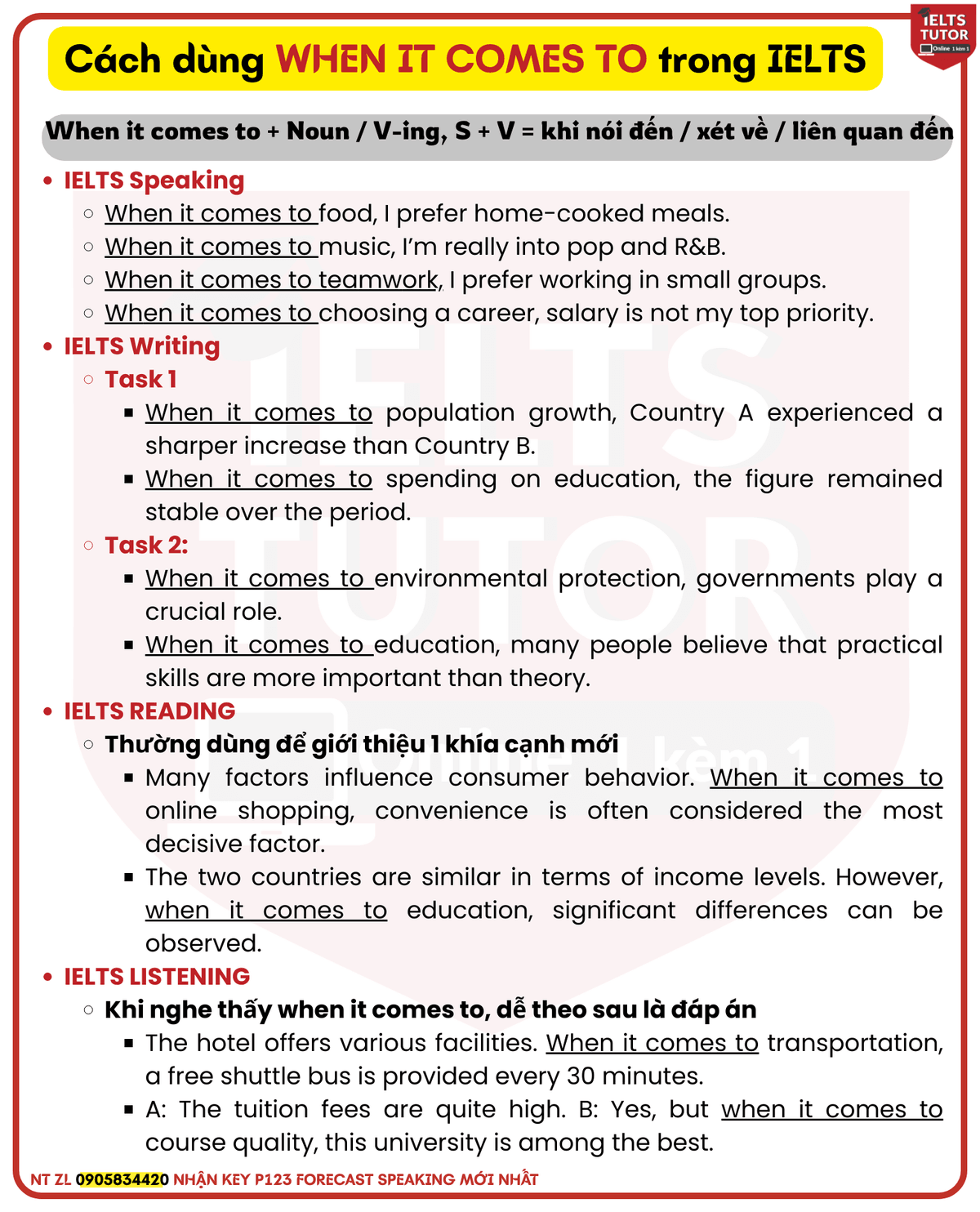 Cách dùng WHEN IT COMES TO trong IELTS Cách dùng WHEN IT COMES TO trong IELTS