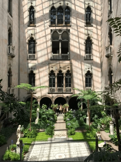 Inside of the gardens at the Isabella Gardener Museum, Boston, Massachusetts, 2021. Inside of the gardens at the Isabella Gardener Museum, Boston, Massachusetts, 2021.