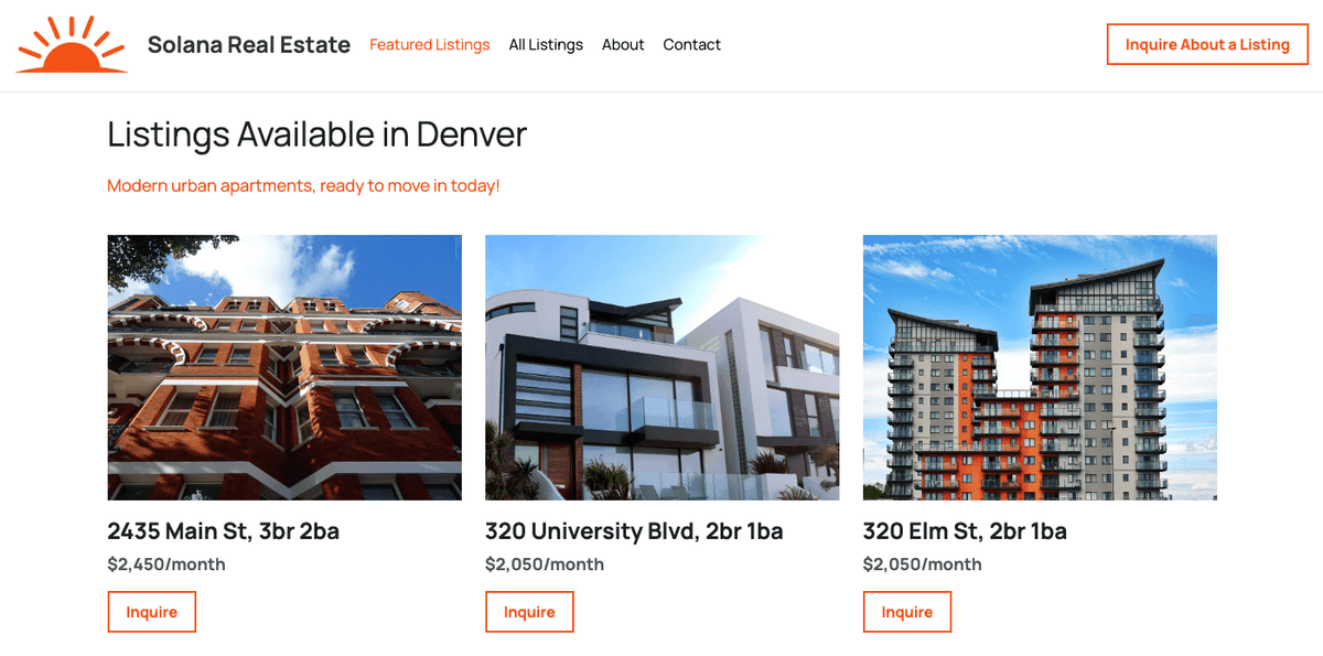 Szablon Solana Real Estate od Strikingly Szablon Solana Real Estate od Strikingly