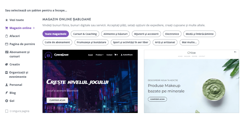 Pagina de selecție a șabloanelor Strikingly Pagina de selecție a șabloanelor Strikingly