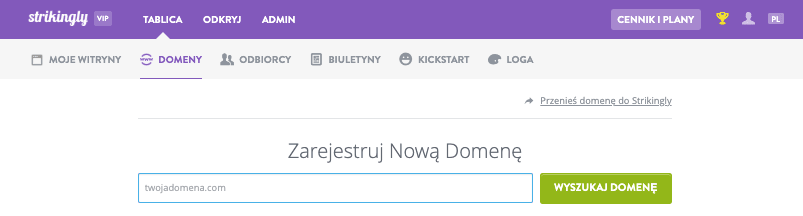 Wybierz nazwę domeny w Strikingly - dostęp do strony rejestracji domeny - Panel sterowania Wybierz nazwę domeny w Strikingly - dostęp do strony rejestracji domeny - Panel sterowania