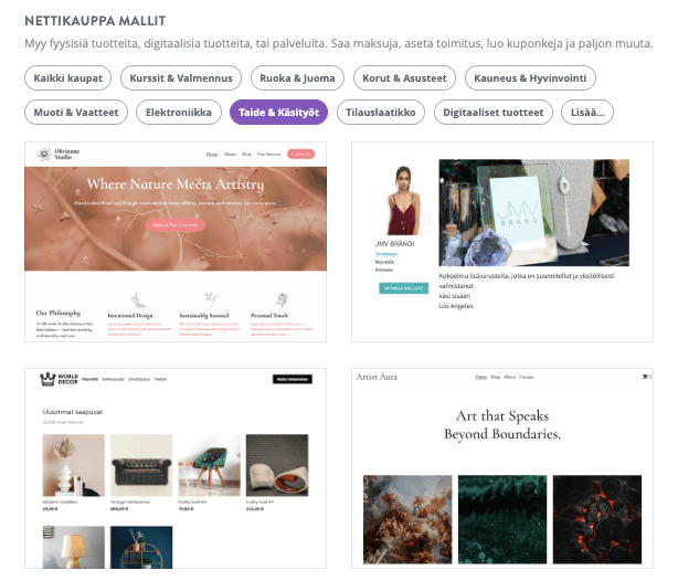 Strikingly-mallien valintasivu Strikingly-mallien valintasivu