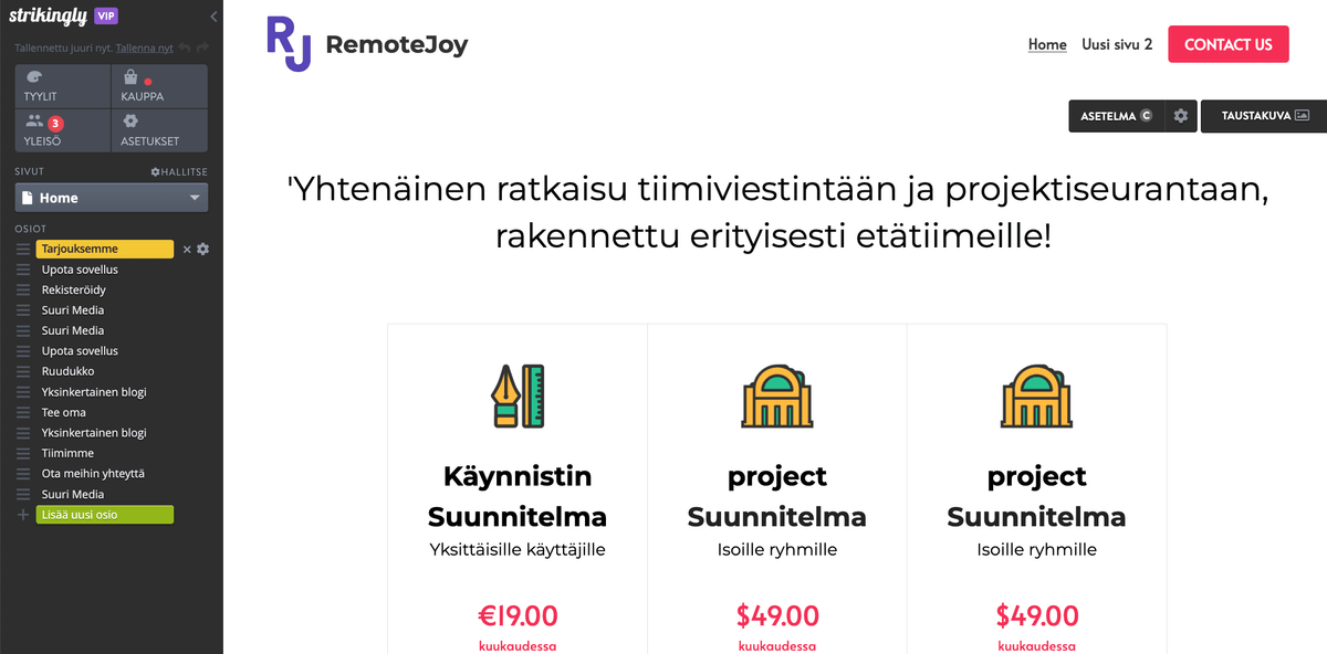 Strikingly verkkosivueditori Strikingly verkkosivueditori