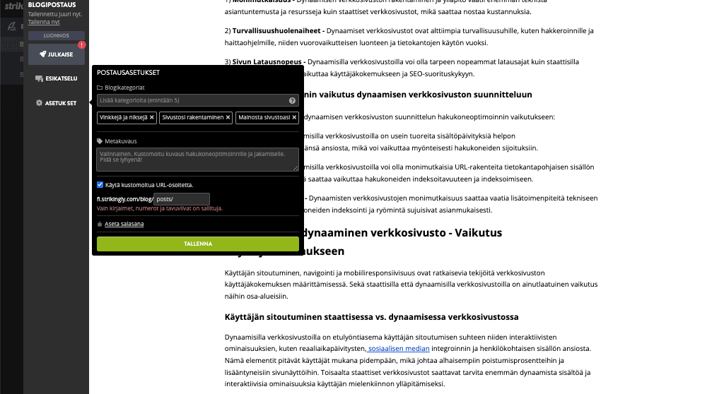 Staattinen vs. dynaaminen verkkosivusto - Oikean verkkosivustosuunnittelun valitseminen yrityksellesi - Strikingly-ominaisuuden hyödyntäminen hakukoneoptimoinnissa - Otsikkotunnisteet ja metakuvaukset Staattinen vs. dynaaminen verkkosivusto - Oikean verkkosivustosuunnittelun valitseminen yrityksellesi - Strikingly-ominaisuuden hyödyntäminen hakukoneoptimoinnissa - Otsikkotunnisteet ja metakuvaukset