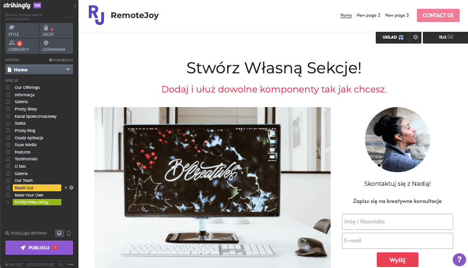 Edytor Strikingly typu „przeciągnij i upuść” Edytor Strikingly typu „przeciągnij i upuść”