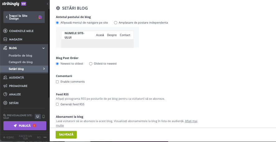 Deblocați puterea fluxurilor RSS cu Strikingly - Navigați la secțiunea Blogului dvs. și deschideți Setările blogului Deblocați puterea fluxurilor RSS cu Strikingly - Navigați la secțiunea Blogului dvs. și deschideți Setările blogului
