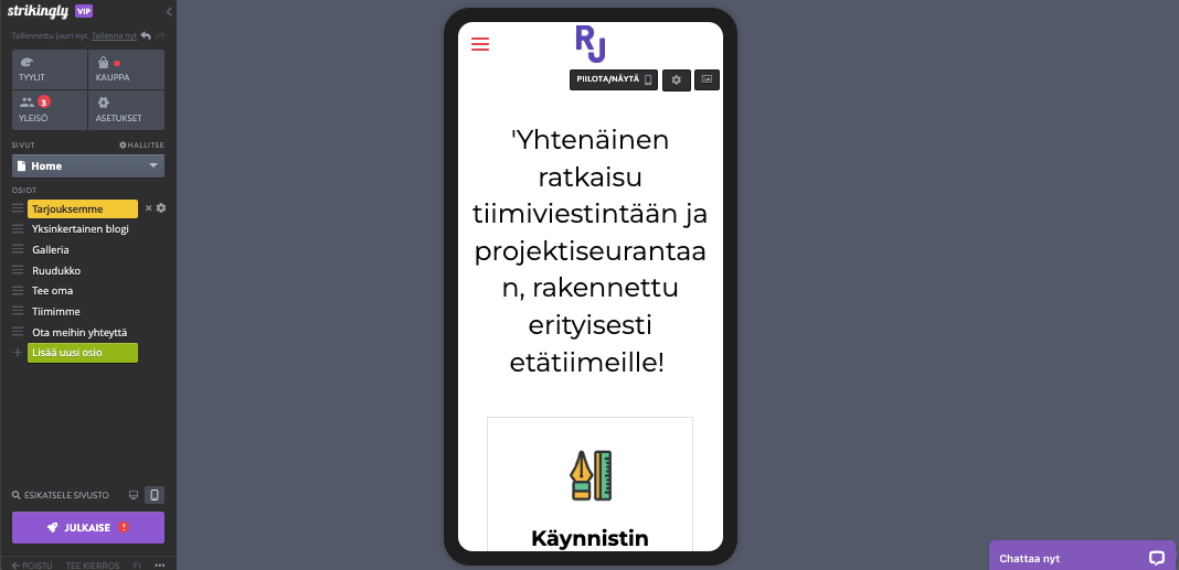 Verkkosivuston julkaiseminen - Verkkosivustosi suunnittelu Strikinglyn avulla - Verkkosivustosi ulkoasun mukauttaminen Strikinglyn avulla - Mobiiliresponsiivisuus Verkkosivuston julkaiseminen - Verkkosivustosi suunnittelu Strikinglyn avulla - Verkkosivustosi ulkoasun mukauttaminen Strikinglyn avulla - Mobiiliresponsiivisuus