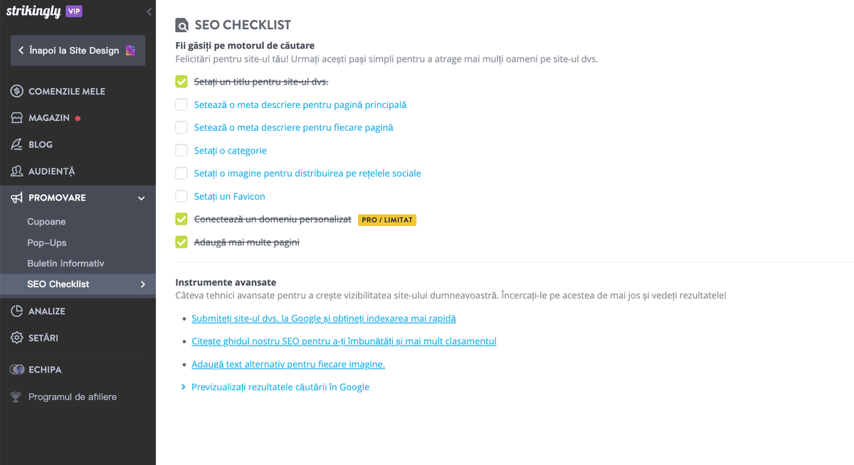 Lista de verificare SEO Strikingly Lista de verificare SEO Strikingly