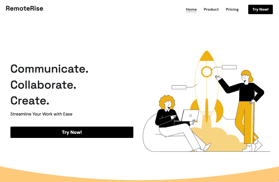 Șablonul de startup RemoteRise de la Strikingly Șablonul de startup RemoteRise de la Strikingly