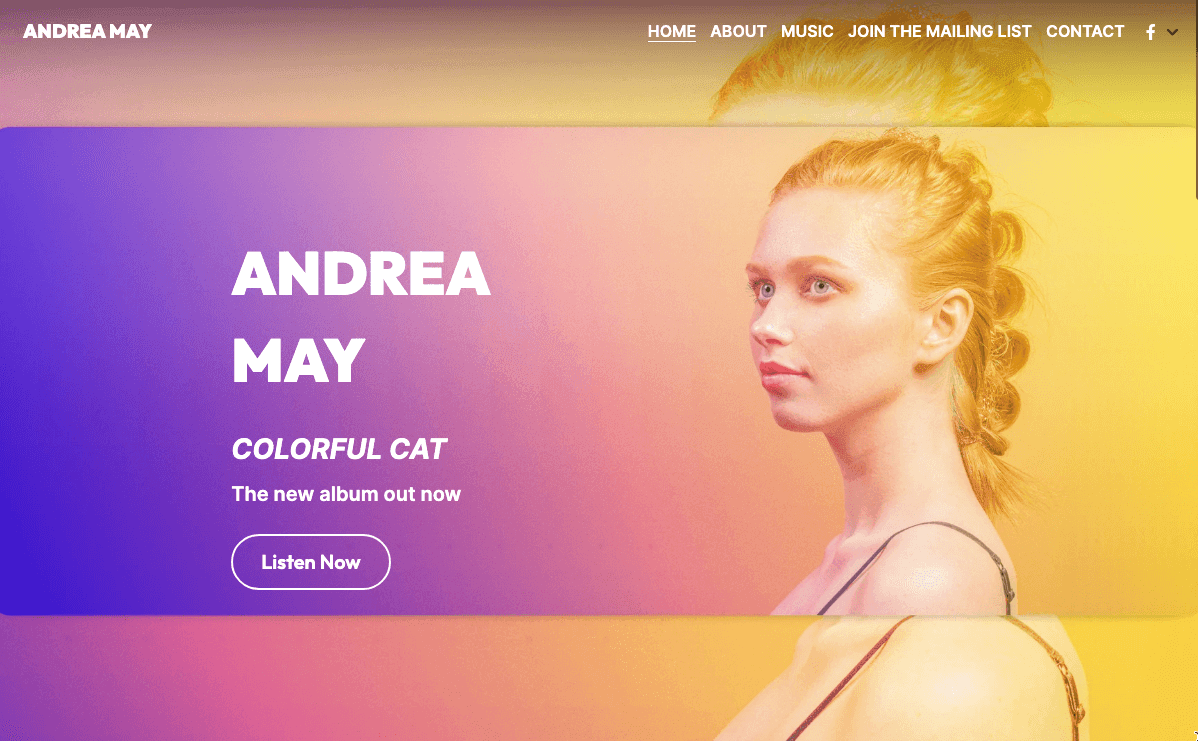 Szablon Andrea May z Strikingly Szablon Andrea May z Strikingly