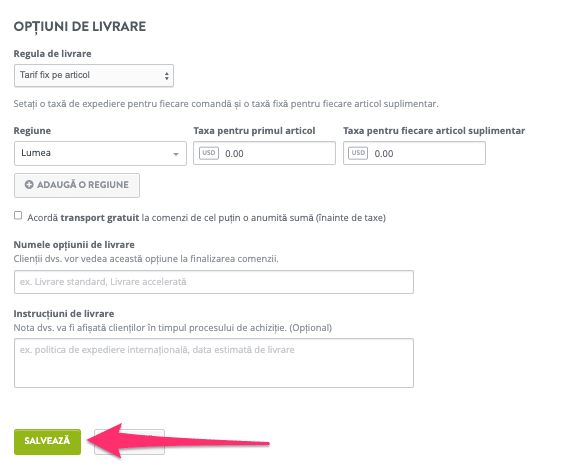 Configurează opțiunile de livrare Configurează opțiunile de livrare