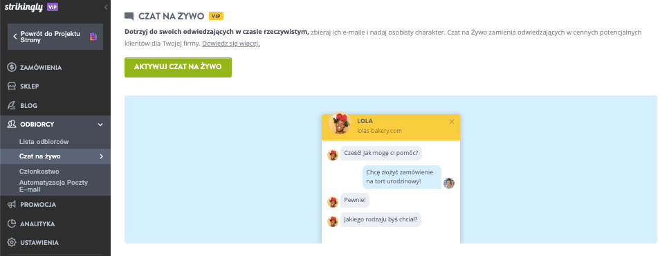 Funkcja Czat na Żywo Strikingly Funkcja Czat na Żywo Strikingly