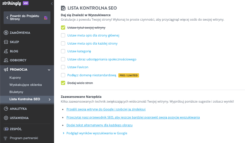 Lista kontrolna SEO Strikingly Lista kontrolna SEO Strikingly