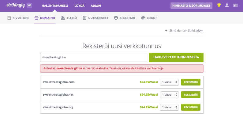 Halpa webhotelli Strikinglyssä - Verkkotunnuksen rekisteröinti Halpa webhotelli Strikinglyssä - Verkkotunnuksen rekisteröinti
