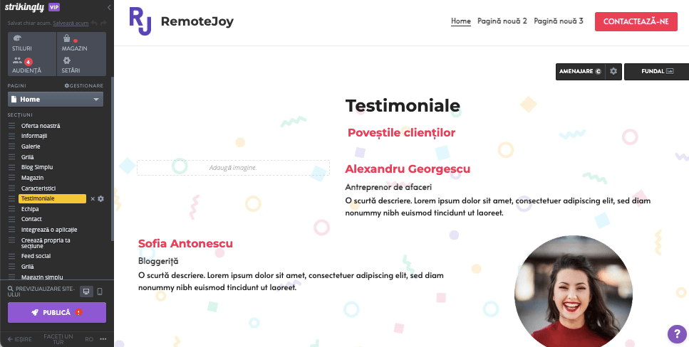Cum pot brandurile să folosească Strikingly pentru a crește scorul de satisfacție al clienților - crearea unui site web prietenos și estetic plăcut - mărturii ale clienților și recenzii Cum pot brandurile să folosească Strikingly pentru a crește scorul de satisfacție al clienților - crearea unui site web prietenos și estetic plăcut - mărturii ale clienților și recenzii