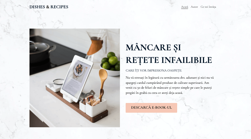 Template pentru magazinul online Dishes & Recipes de la Strikingly Template pentru magazinul online Dishes & Recipes de la Strikingly