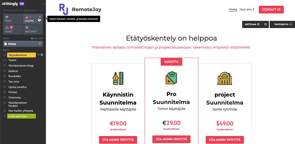 Strikingly-työkalun käyttö tuoteasetusten hallintaan - verkkokaupan asetukset Strikingly-työkalun käyttö tuoteasetusten hallintaan - verkkokaupan asetukset