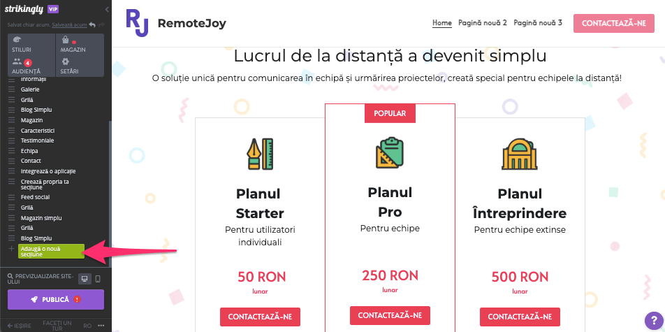 Cum adăugați o declarație de misiune pentru afaceri la Strikingly - alegeți o secțiune Cum adăugați o declarație de misiune pentru afaceri la Strikingly - alegeți o secțiune