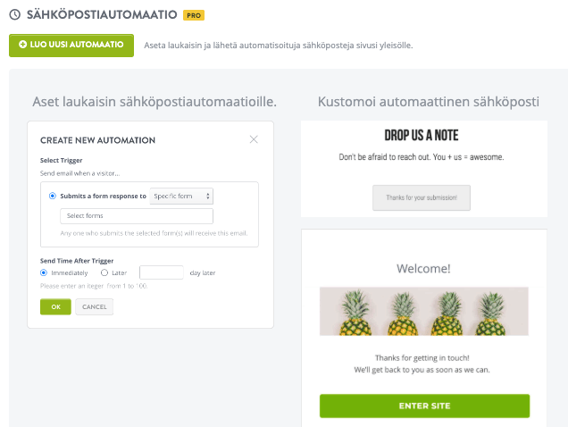 Sähköpostiautomaatio Strikinglyn ominaisuus Sähköpostiautomaatio Strikinglyn ominaisuus