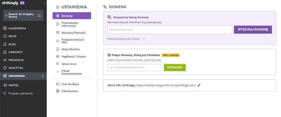 Wdrażanie krótkich domen za pomocą Strikingly — przejdź do ustawień domeny Wdrażanie krótkich domen za pomocą Strikingly — przejdź do ustawień domeny