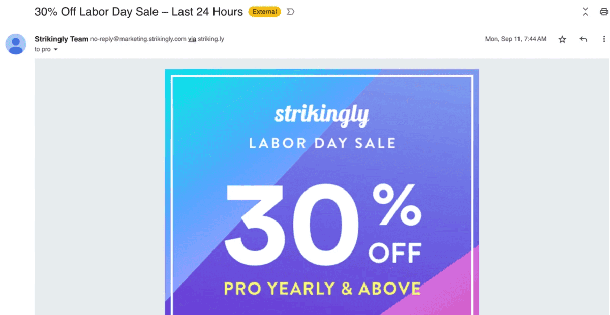 Correo electrónico de oferta del Día del Trabajo de Strikingly Correo electrónico de oferta del Día del Trabajo de Strikingly