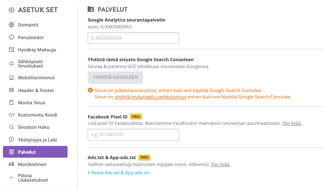 Strikingly Facebook Pixel -asennussivu Strikingly Facebook Pixel -asennussivu