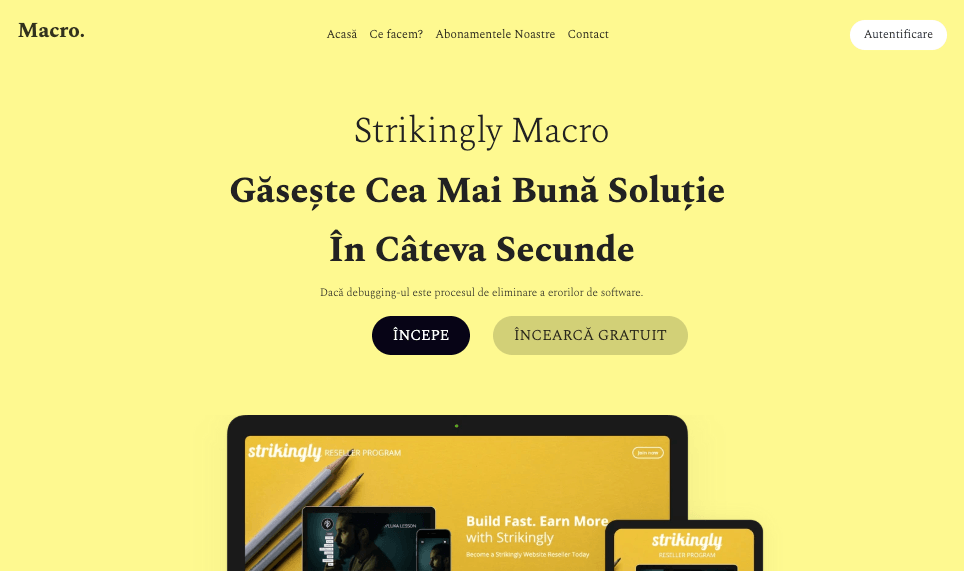 Șablon macro cu CTA de la Strikingly Șablon macro cu CTA de la Strikingly