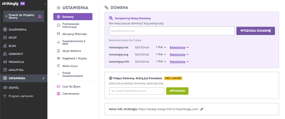 Wybierz nazwę domeny w Strikingly - Wejdź na stronę rejestracji domeny - Ustawienia Wybierz nazwę domeny w Strikingly - Wejdź na stronę rejestracji domeny - Ustawienia