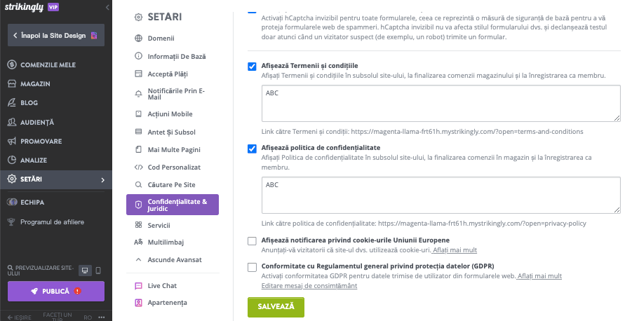 Folosind Strikingly pentru respectarea politicii de confidențialitate - Editați politica de confidențialitate Folosind Strikingly pentru respectarea politicii de confidențialitate - Editați politica de confidențialitate