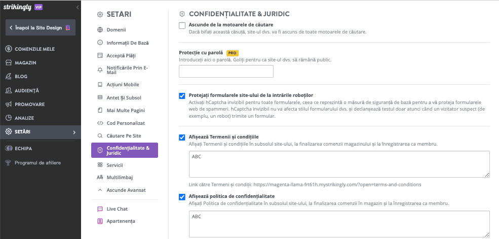 Adăugarea unei politici de confidențialitate este mai ușoară cu Strikingly. Consultați acest ghid pas cu pas: Adăugarea unei politici de confidențialitate este mai ușoară cu Strikingly. Consultați acest ghid pas cu pas: