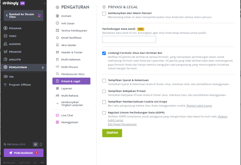 Memanfaatkan Strikingly Untuk Kepatuhan Kebijakan Privasi - Navigasi Ke Pengaturan Memanfaatkan Strikingly Untuk Kepatuhan Kebijakan Privasi - Navigasi Ke Pengaturan