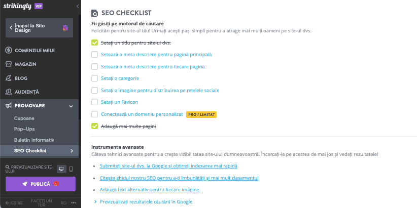 Pași esențiali pentru antreprenoriat - Utilizarea funcțiilor Strikingly E-commerceUtilizarea instrumentelor Strikingly SEO Pași esențiali pentru antreprenoriat - Utilizarea funcțiilor Strikingly E-commerceUtilizarea instrumentelor Strikingly SEO