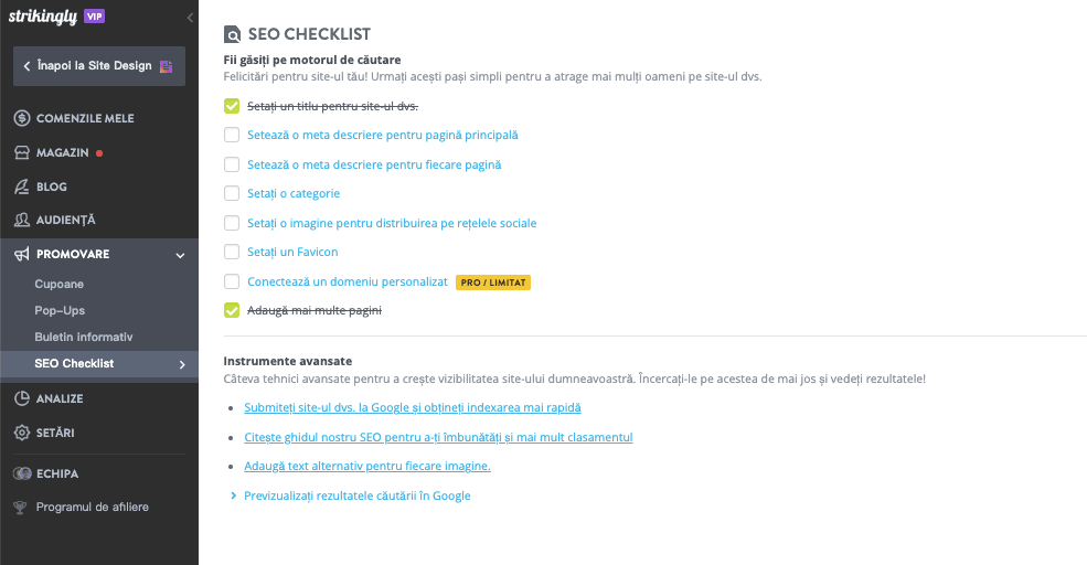 Lista de verificare SEO a Strikingly Lista de verificare SEO a Strikingly