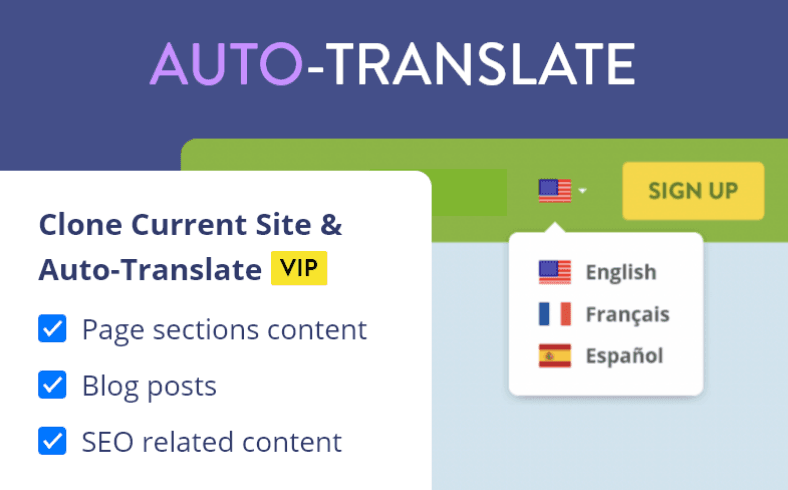 Funcția de auto-traducere Strikingly Funcția de auto-traducere Strikingly